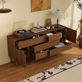 Retro wooden accent cabinet featuring multiple drawers for stylish storage